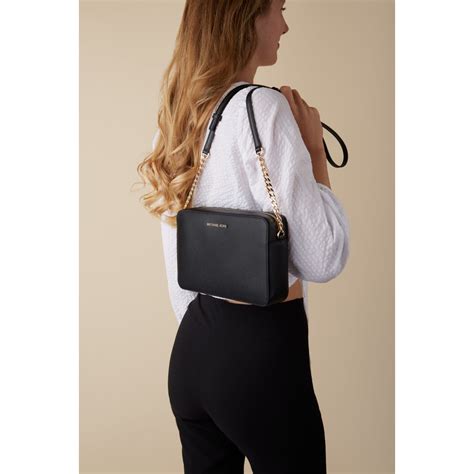 michael kors jet set zwarte leren crossbody tas